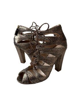DELMAN Gold Metallic Leather Lace Up Heels Size 7